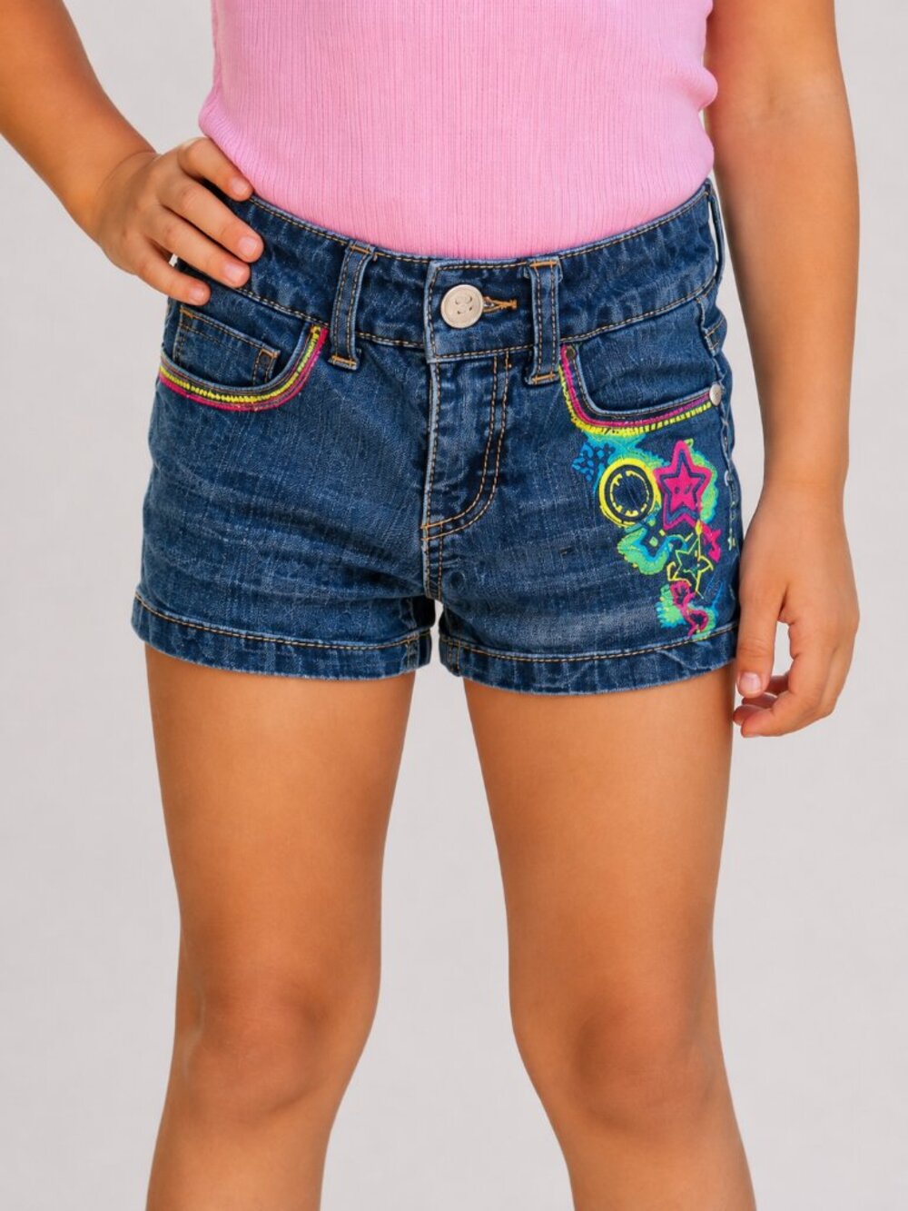 Freestyle Revolution Girls Shorts Size 4 Colorful Embroidered Medium Wash Demin